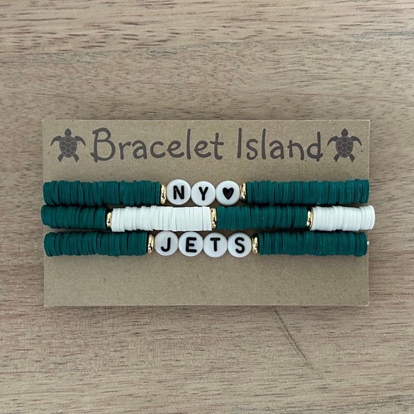 New York Jets Bracelet, NY Jets Jewelry, NFL Football Fan Gift, Game Day Apparel, Green and White Jewelry Stack, Birthday Gift, Gift for Her