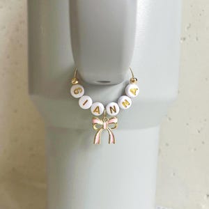 Name Tumbler Charm with Coquette Bow, Personalized Stanley Cup Charm, Tumbler Accessories, Stanley Handle Charm, Custom Water Bottle