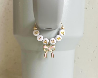 Name Tumbler Charm with Coquette Bow, Personalized Stanley Cup Charm, Tumbler Accessories, Stanley Handle Charm, Custom Water Bottle