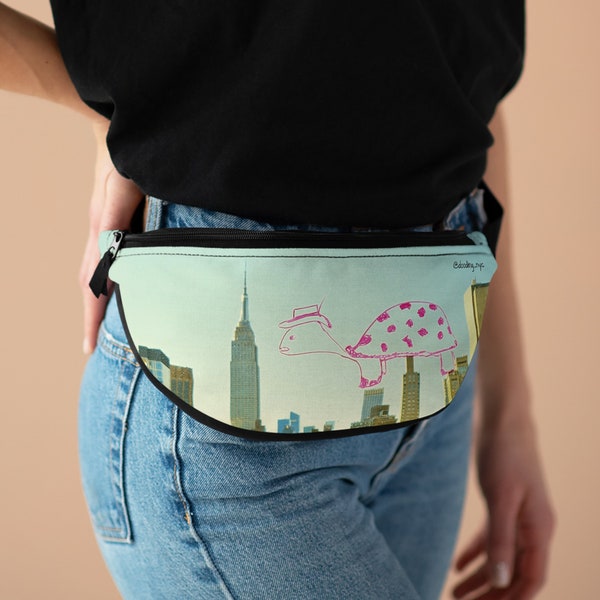 One of a kind Tortoise doodle fanny pack, belt bag for women, carry-on for men, kids snack bag, waist pack bag children, fun snack carry on