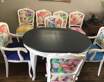 Floral Dining Chairs, Colorful Accent Chairs, Antique Chairs, French Country Chairs, Bohemian Eclectic Chairs