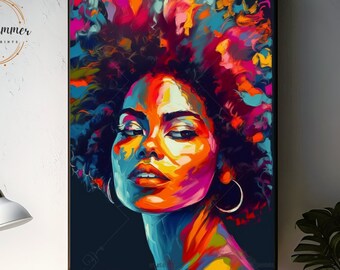African American Woman Color Splash Impressionist Art Print on Canvas for Modern Wall Decor, Ethnic Home Decor or Contemporary Living Room