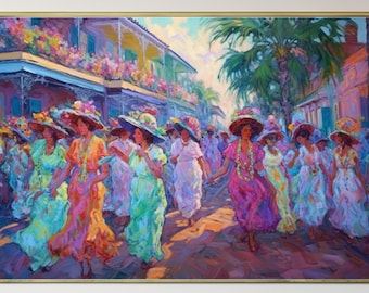 Original Art New Orleans Art Print, City Art Mardi Gras French Quarter Painting, Cityscape Poster Large Wall Art Housewarming Gift Wedding