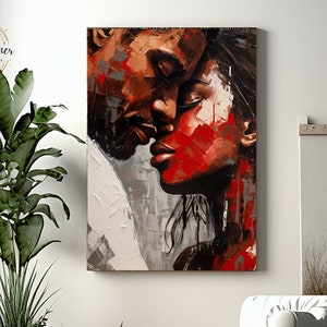 Impressionist Art of African American Man and Woman Black Couple Print On Canvas
