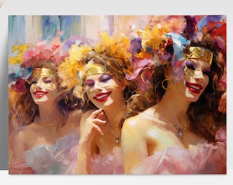 Vackra kvinnor från Mardi Gras impressionistiskt originalverk av The Spirit of Louisiana konstväggdekor