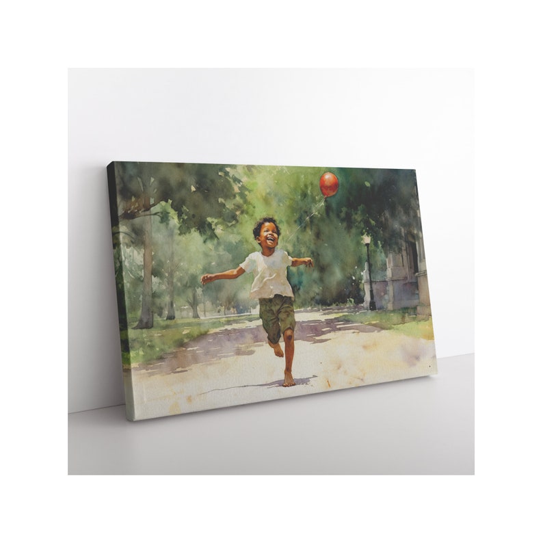 Original Watercolor Art Beautiful Child and Balloon African American Wall BOHO Design Black Art Housewarming Wedding and Birthday Gift image 6