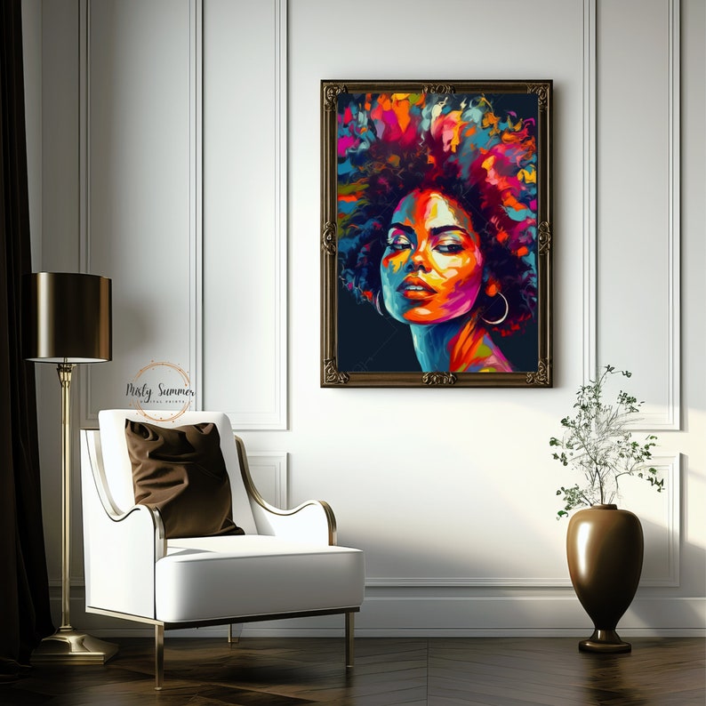 African American Woman Color Splash Impressionist Art Print on Canvas ...