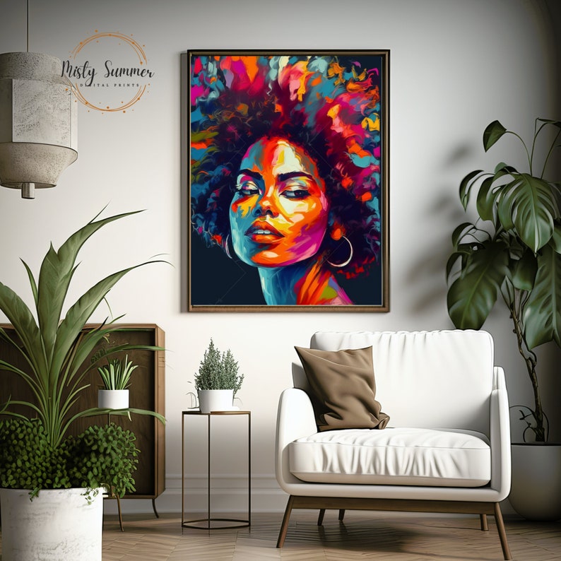 African American Woman Color Splash Impressionist Art Print on Canvas ...