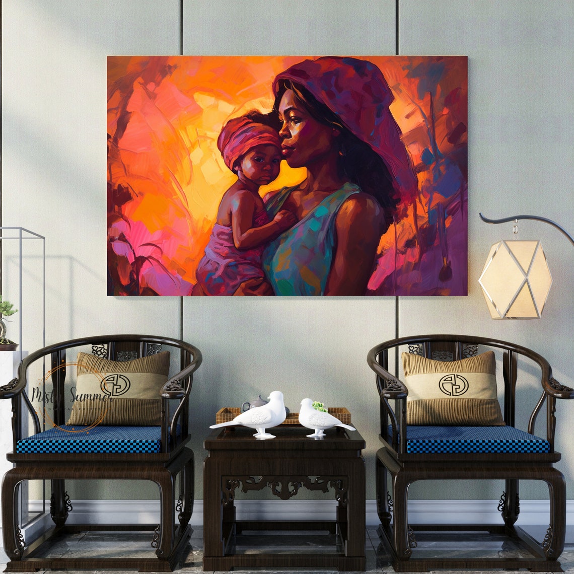 Mother and Child African American Art Print on Canvas for Modern Wall ...