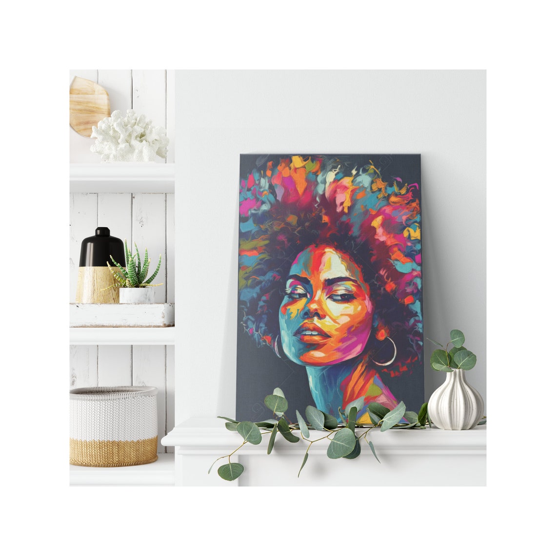 African American Woman Color Splash Impressionist Art Print on Canvas ...