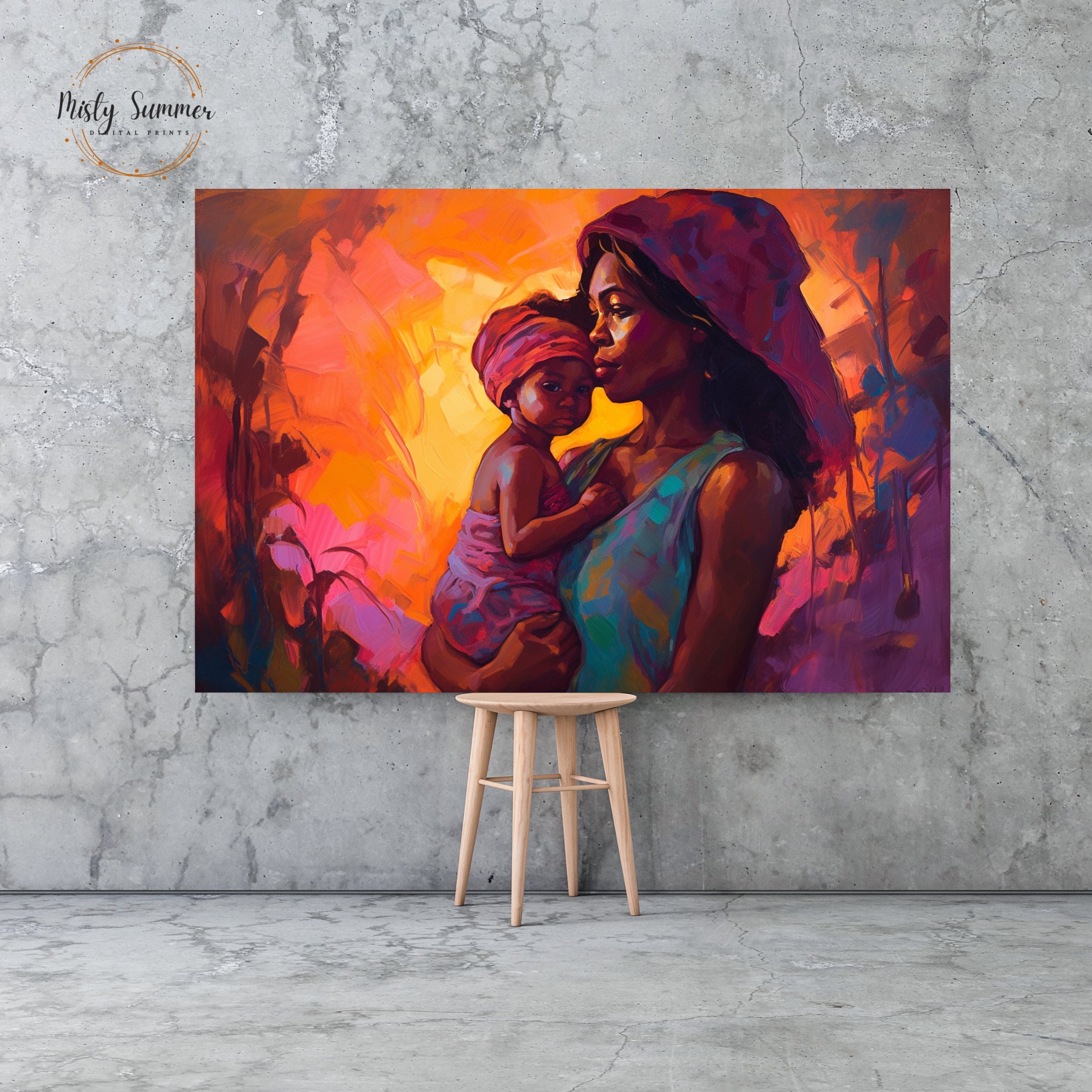 Mother and Child African American Art Print on Canvas for Modern Wall ...
