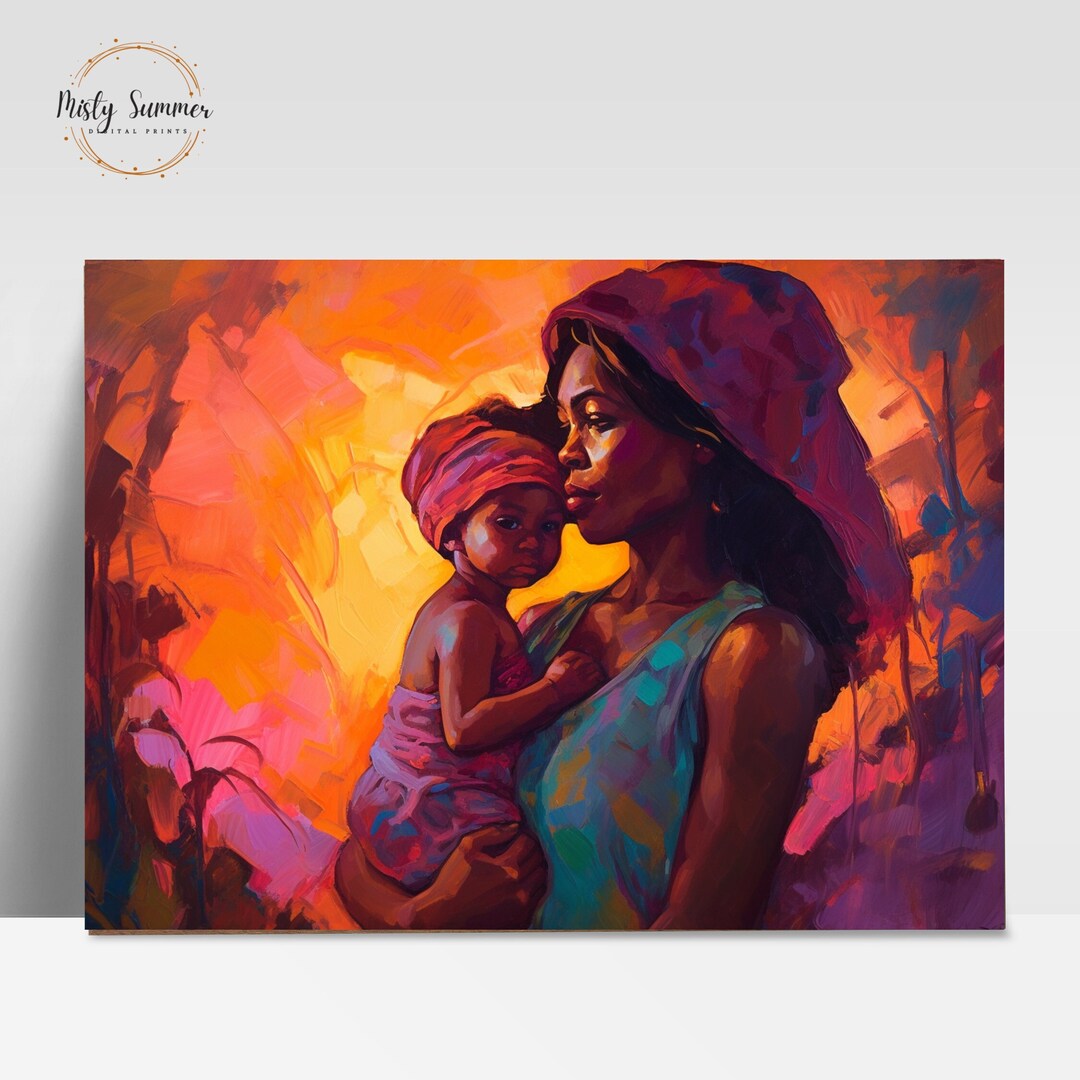 Mother and Child African American Art Print on Canvas for Modern Wall ...