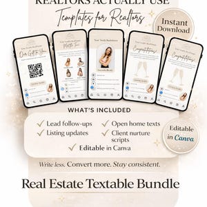 Paquete de plantillas de texto para inmobiliarias / Tarjetas de presentación digitales para agentes inmobiliarios en PDF