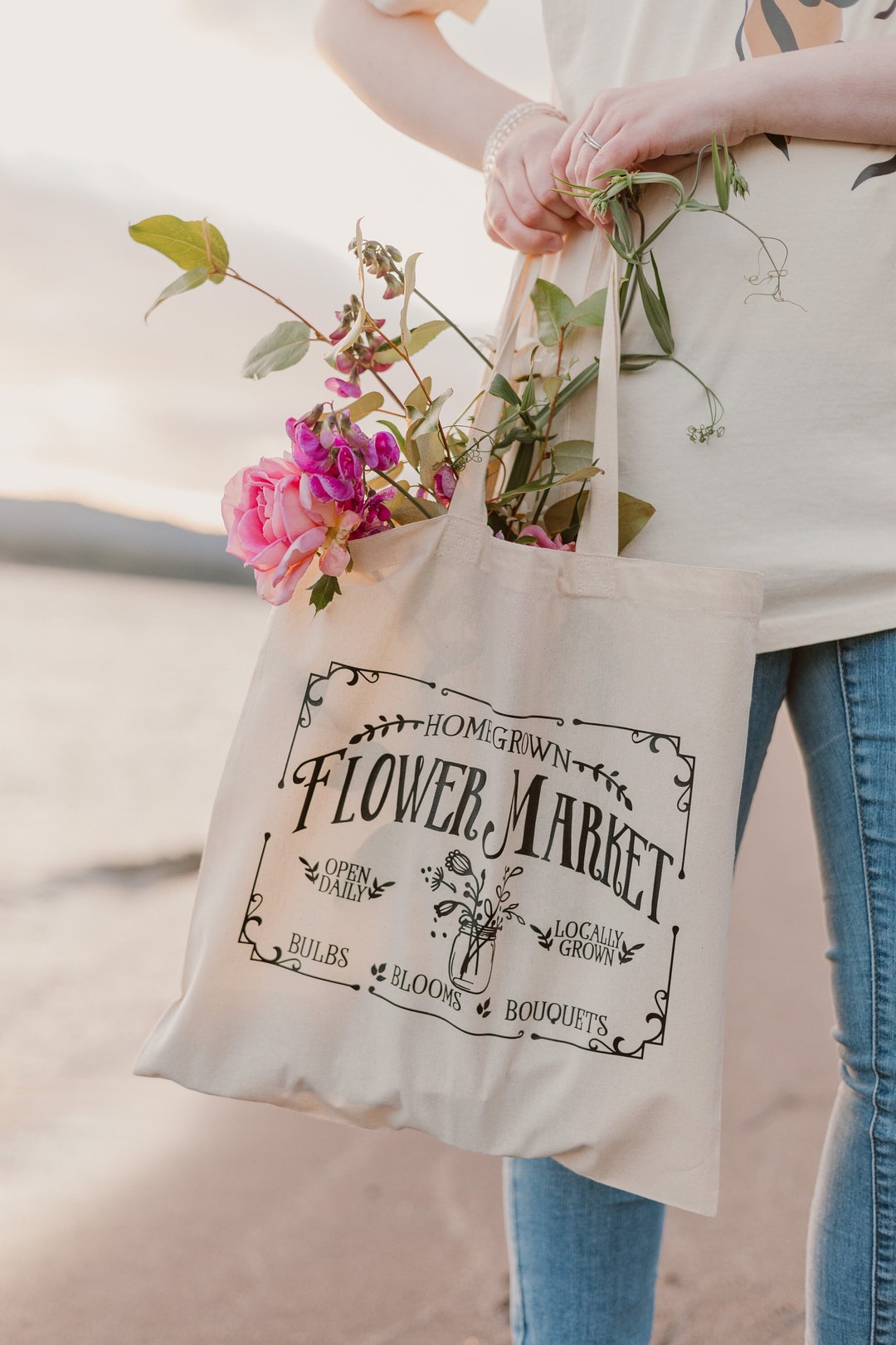 Floral Tote Bag, Cute Market Bag, Wildflower Tote Bag, Flower Market