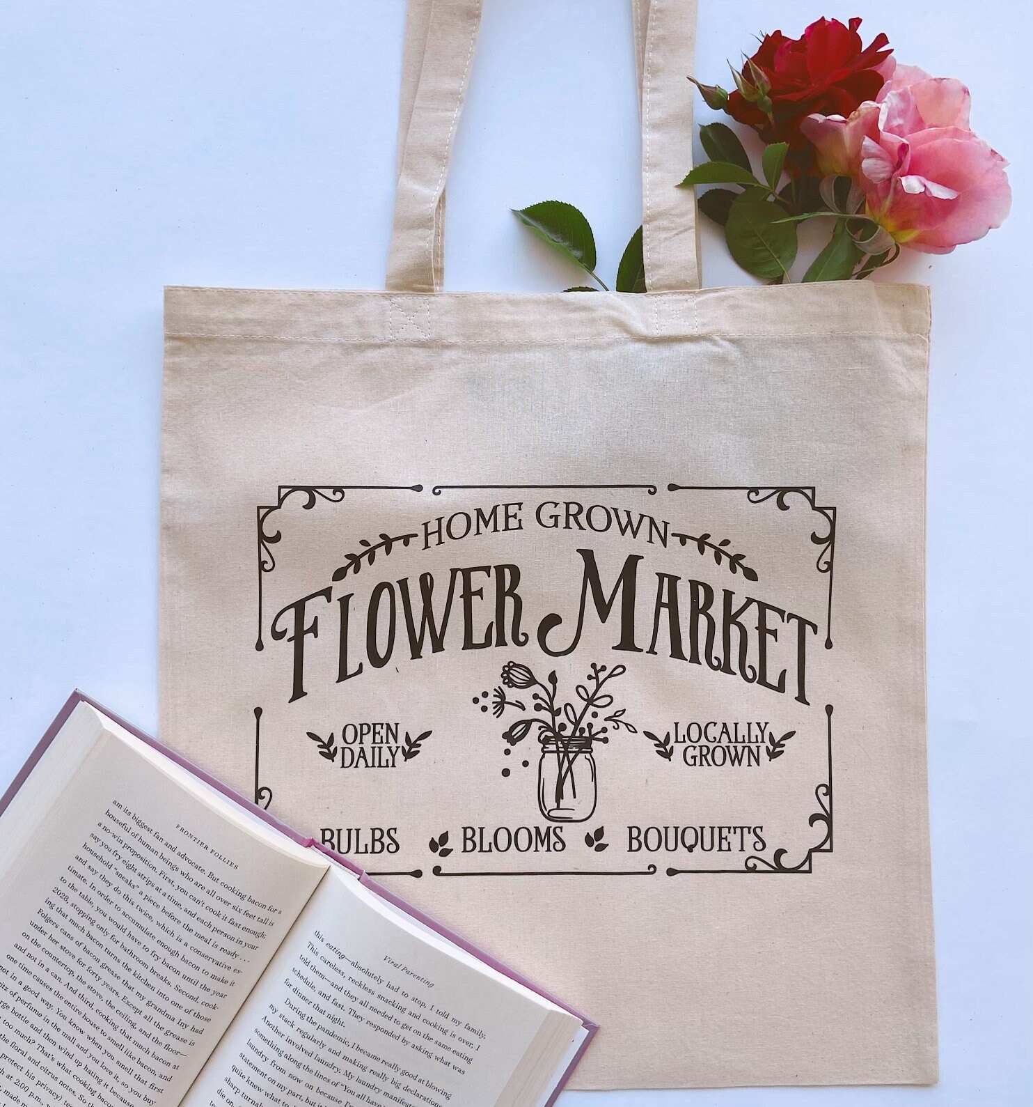 Floral Tote Bag Cute Market Bag Wildflower Tote Bag Flower Etsy