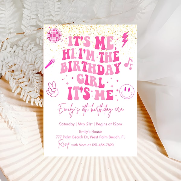 Preppy Pink In My Birthday Era Birthday invitation | Hi it's me I'm the Birthday Girl invite | Swiftie Digital Invitation | Eras Theme Party