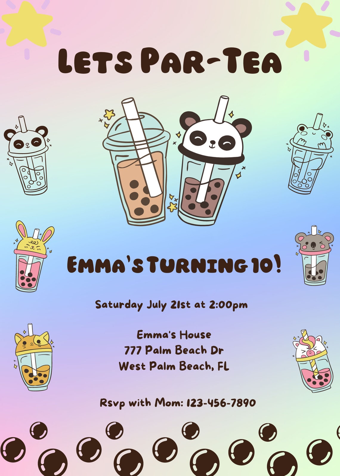 Let's Partea Bubble Tea Birthday Invitation Boba Tea Etsy