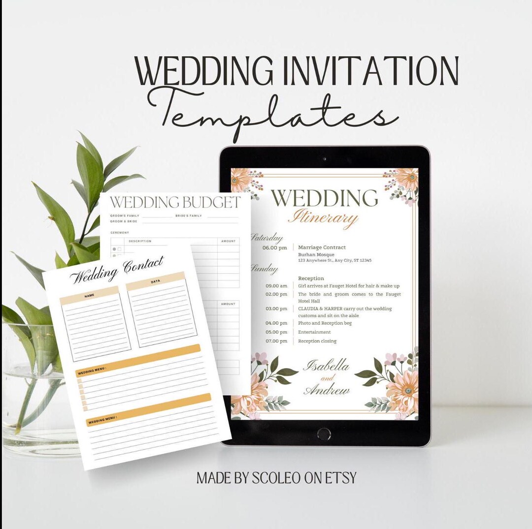 Wedding Invitation Bundle Wedding Planner Digital Wedding Budget ...