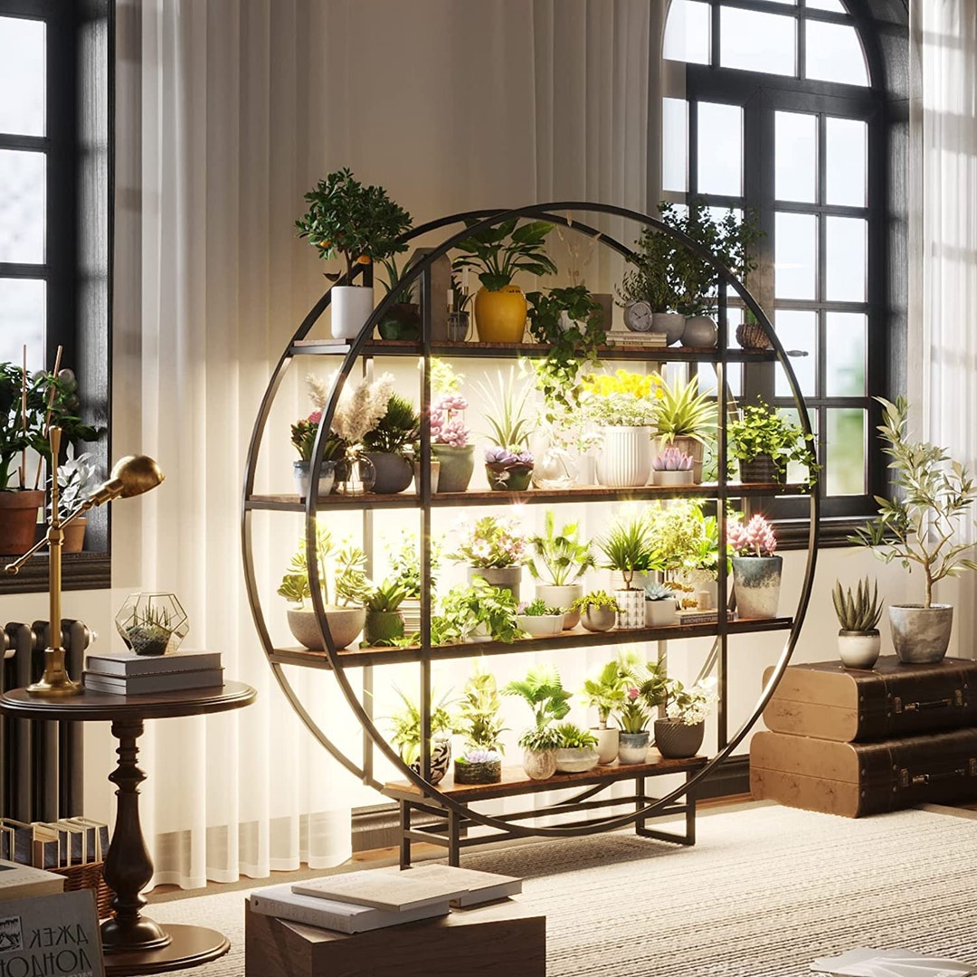 4 Tier Tall Metal Indoor Plant Stand Grow Light Round Shaped Etsy