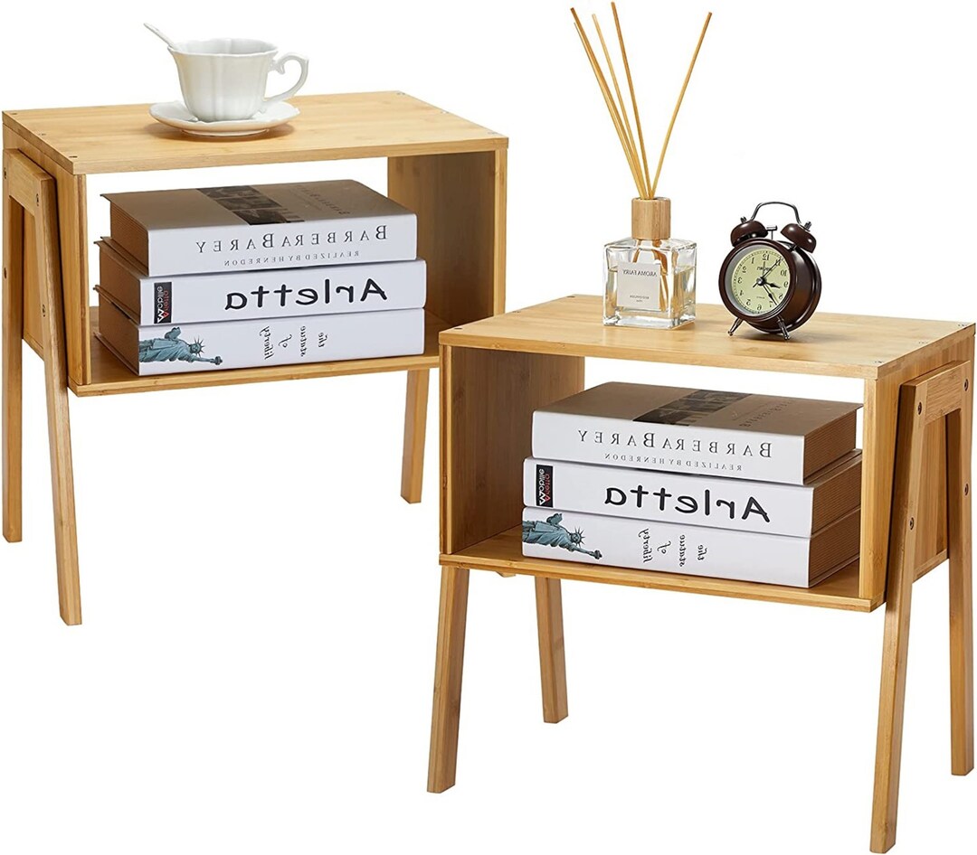 Bamboo Stackable End Tables Wood Living Room Nightstand Etsy