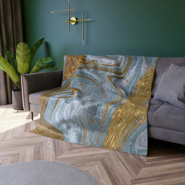Blue Gold Blanket Etsy