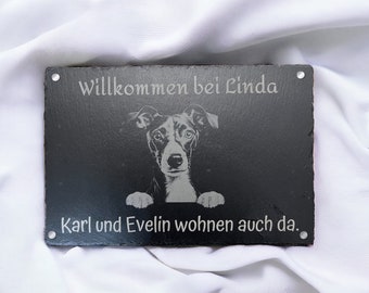 Personalisiertes Schild/ Gartenschild Hund/ Schieferschild graviert/ Spruchschild/ Geschenk Hundebesitzer/ Haustier/ Außen
