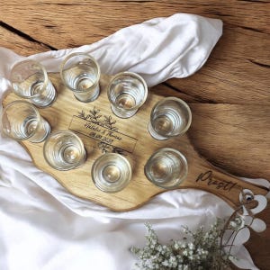 Personalized shot board with glasses - Gift for friends - Party board - Bachelor party - Rustic wooden shot board - Father's Day