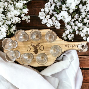 Shot board with glasses/personalizable/ gift for friends/ party board/ bachelor party/ rustic shot board/ birthday/