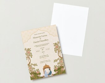 Green & Gold Elegant Illustrated Indian Wedding Invitation