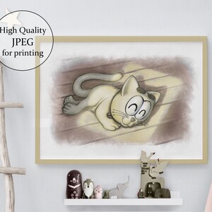 Druckbare Wandkunst, &quot;Sleep in the Sunshine&quot;, Fröhliche Kätzchen, Hohe Qualität JPEG für große Drucke, Kinder, Kinderzimmer, Warme Neutrals, Gelb, Braun