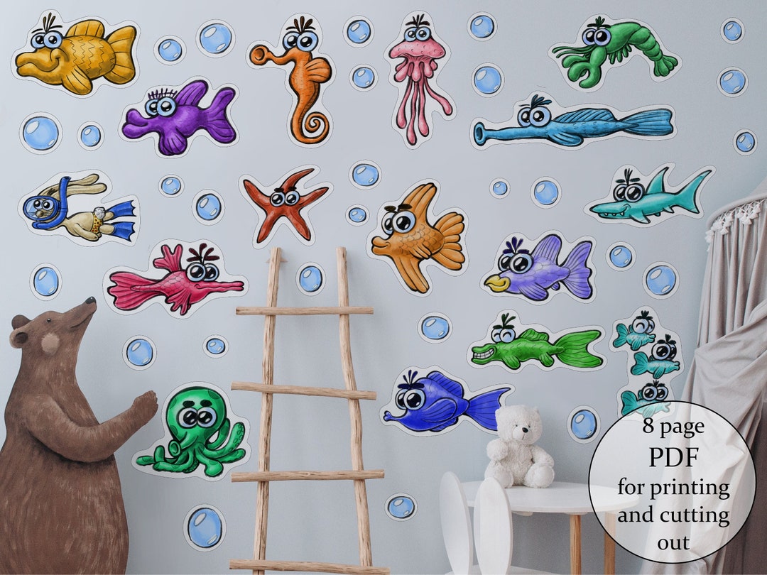 Printable Fantasy Fishes Wall Decoration Cutouts, 8 Page PDF for High ...
