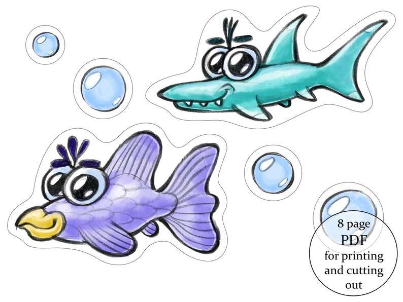 Printable Fantasy Fishes Wall Decoration Cutouts, 8 Page PDF for High ...