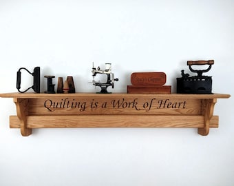 Custom Oak Quilt Display Shelf, 48-inch Solid Wood Wall Hanger, Quilter's Gift