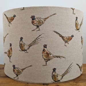 Country pheasant, handmade fabric drum lampshade a rustic countryside print, available in sizes 15cm 20cm 25cm 30cm