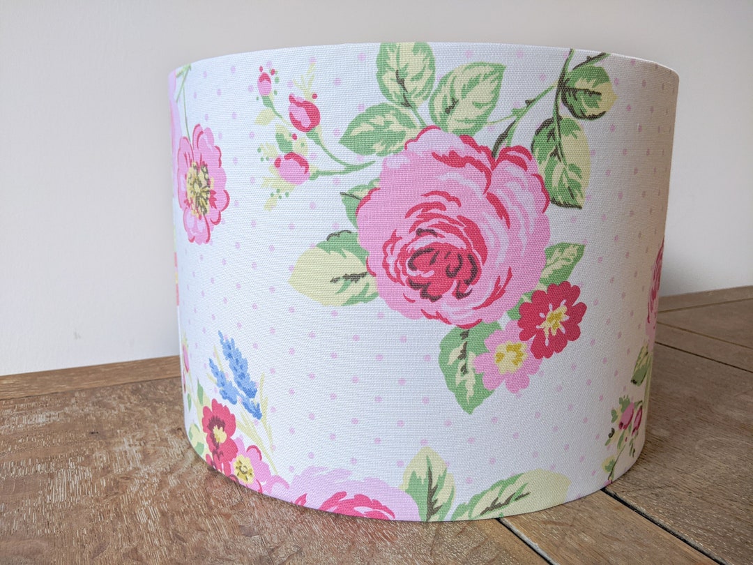 Handmade Fabric Drum Lampshade in a Shabby Chic Rose Print Etsy