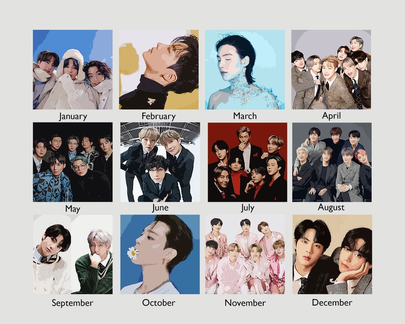 BTS, 2024 Wall Calendar, BTS Kpop, Jimin, Jungkook, Jhope, V Taehyung