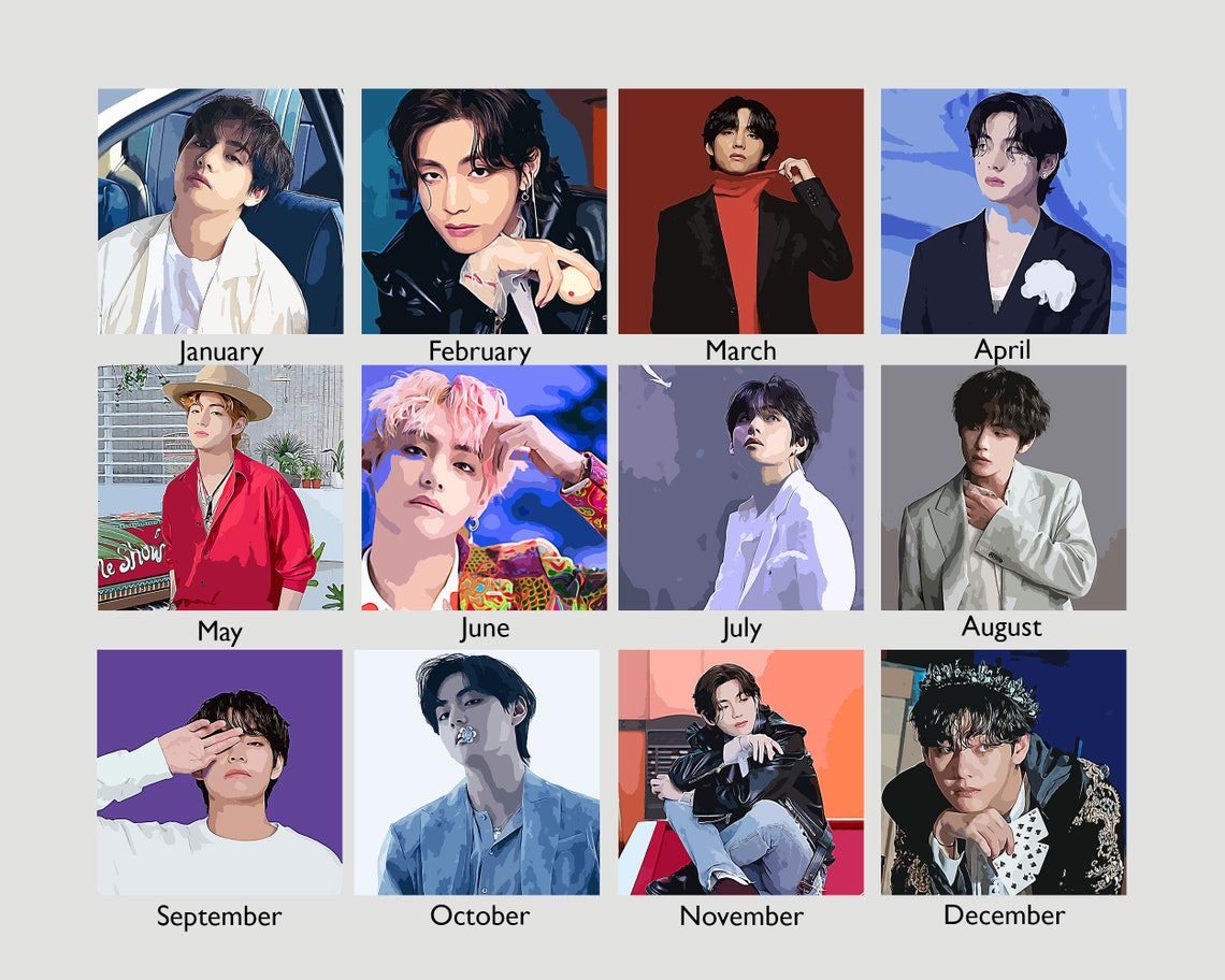 BTS V, Kim Taehyung, 2024 Wall Calendar, Custom, BTS Merch, Kpop, 12