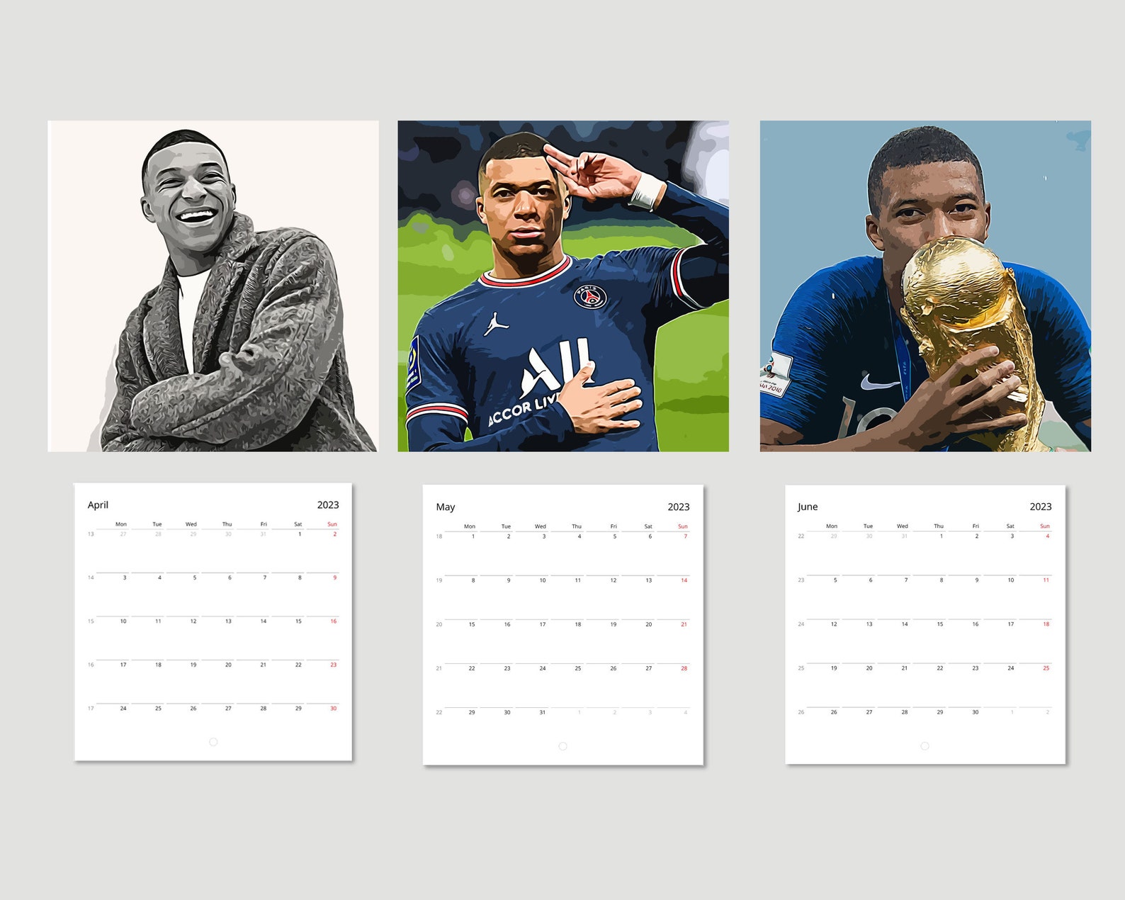 Kylian Mbappe France, 2024 Wall Calendar, Soccer, Football, FIFA