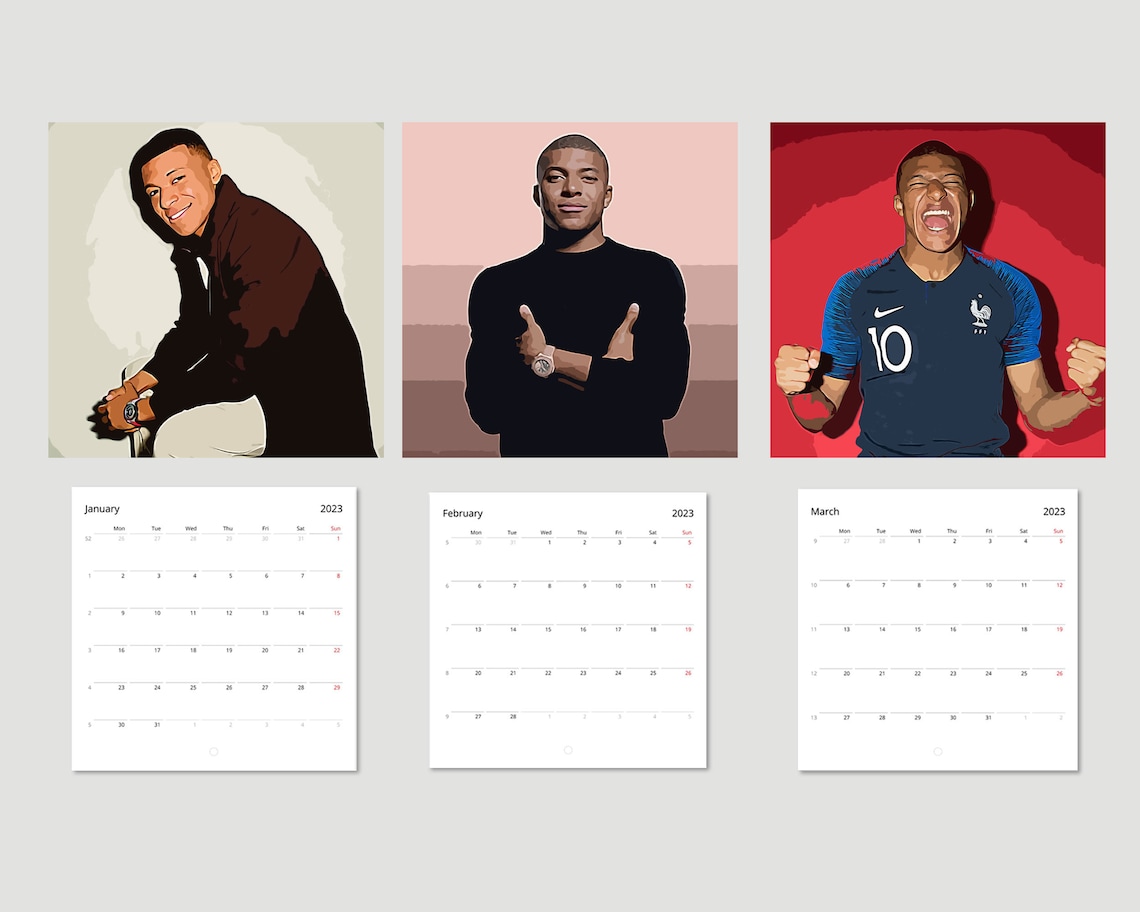 Kylian Mbappe France, 2024 Wall Calendar, Soccer, Football, FIFA