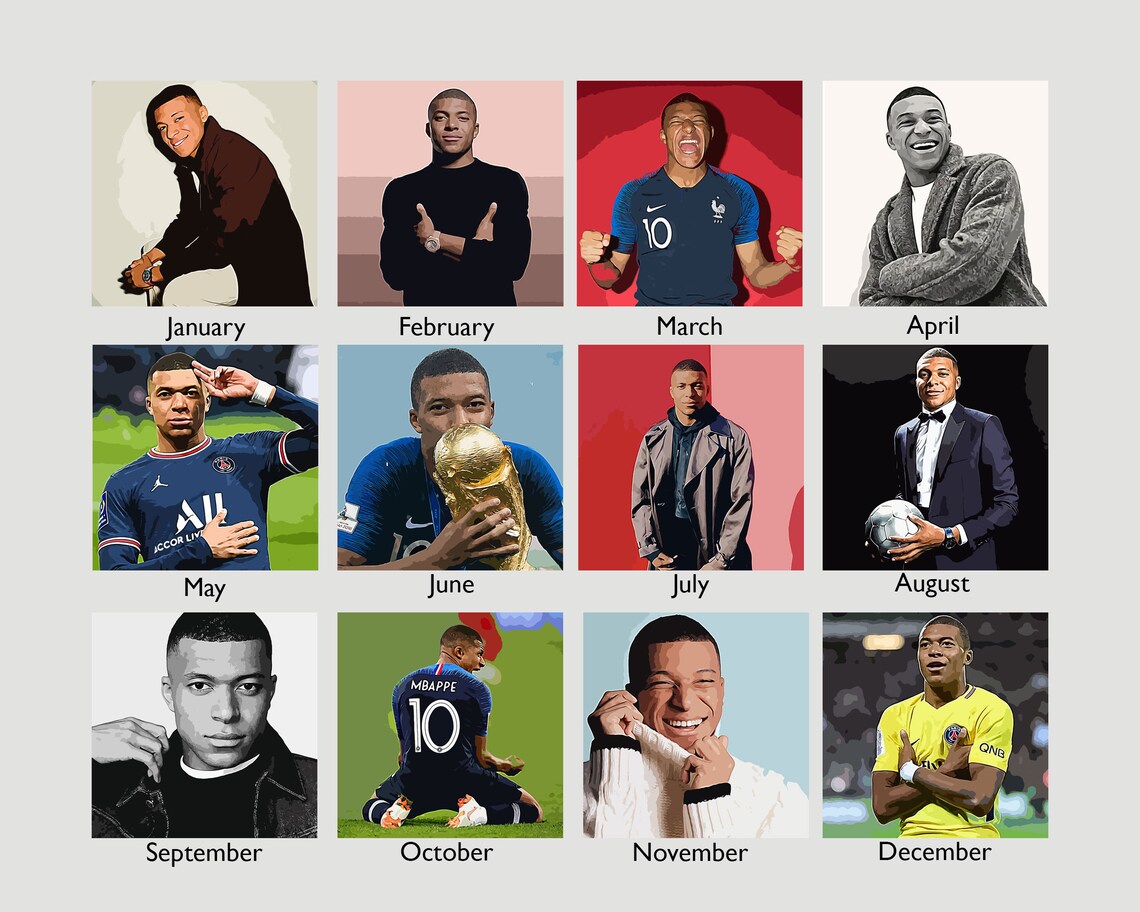 Kylian Mbappe France, 2024 Wall Calendar, Soccer, Football, FIFA