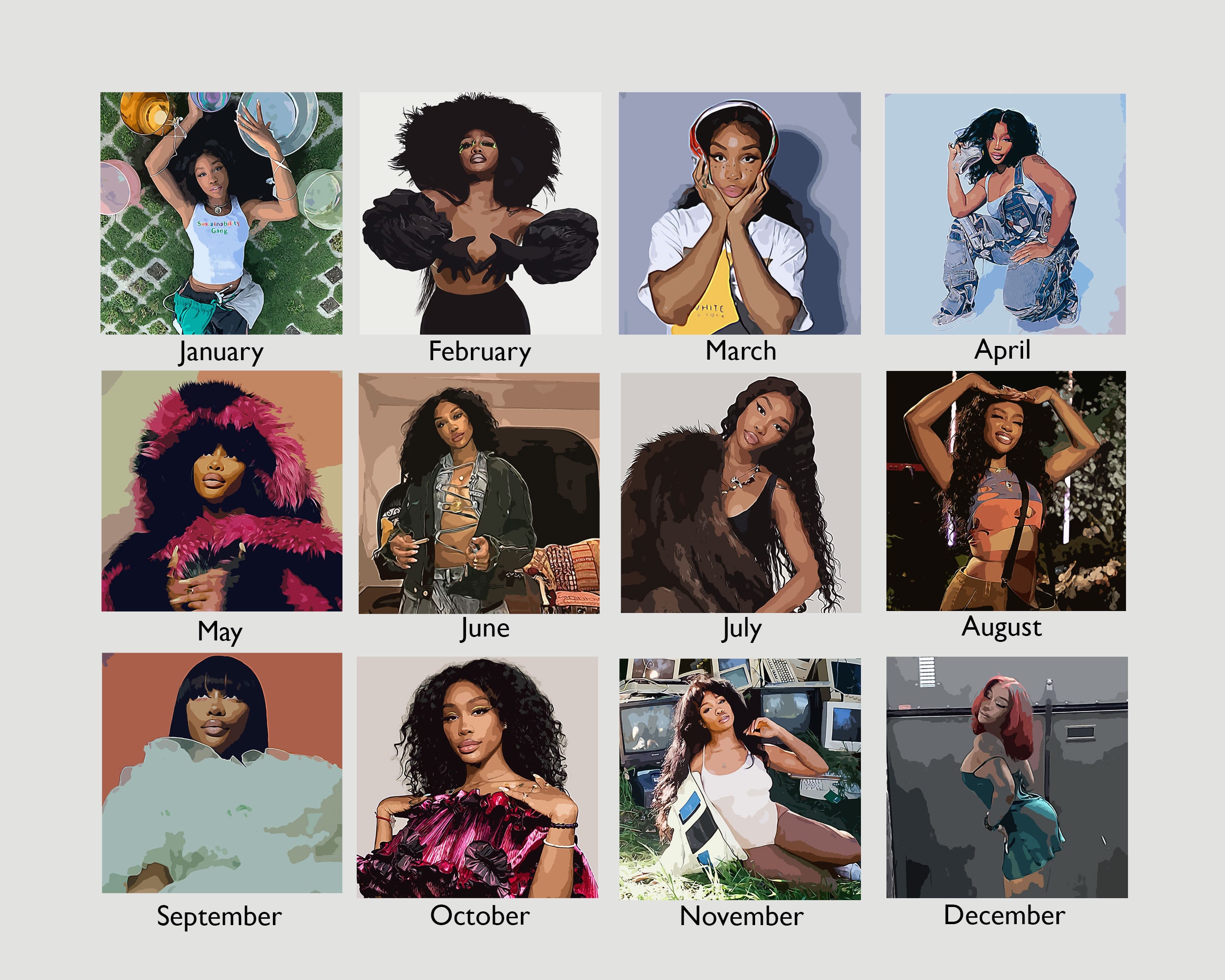 SZA, 2025 Wall Calendar, Black Girl Magic, SZA Merch, 12 Month Calendar