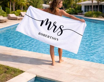 Personalized Mr. & Mrs. Beach Towel: Custom Wedding Honeymoon Gift