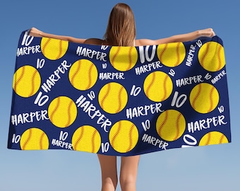 Personalized Softball Team Towel, Custom Name & Number