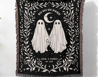 Manta tejida personalizada "Hasta la muerte": Manta de pareja con fantasmas espeluznantes