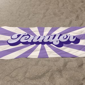 Personalized 70s Retro Name Beach Towel: Groovy Custom Bath Towel