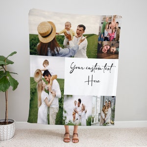 Custom Picture and Text Blanket, Personalized Christmas Valentine's Day Anniversary Wedding Blanket Gift for wife dad, Photo Collage Blanket