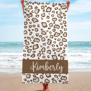 Custom Beach Towel with Tiger Pattern, Personalized Leopard Print Towel, Cheetah Print, Senior Gift, Birthday Gift For Mom  Mothers Day Gift