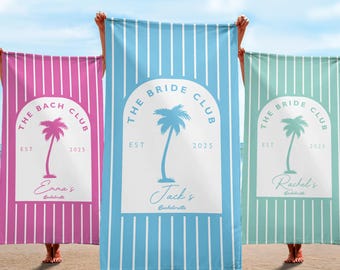 Personalized Bachelorette Beach Towel,Custom Name,Striped Design,Bride Beach Towel,Bachelorette Party,Coastal Bachelorette