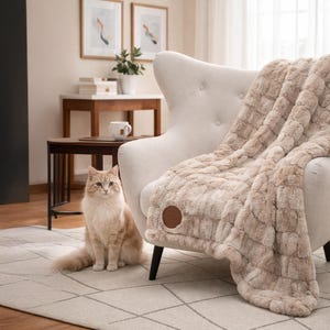 Personalized one side Faux Rabbit Fur Blanket,Custom Engraved Patch Throw,Ultra Soft Cozy Velvet Back,Premium Gift for Christmas,Custom Logo