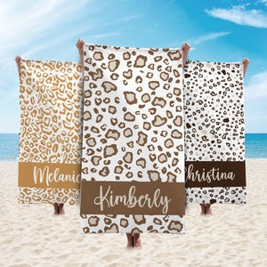 Custom Beach Towel with Tiger Pattern, Personalized Leopard Print Towel, Cheetah Print, Senior Gift, Birthday Gift For Mom Mothers Day Gift